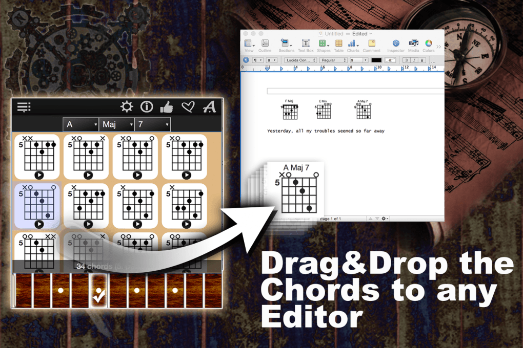 Drag&Drop the chords to any Editor. Drag&Drop the chords to any Editor.